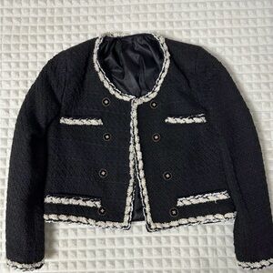 J.ING Black Knit Button Up Jacket with White Trim (NWT)